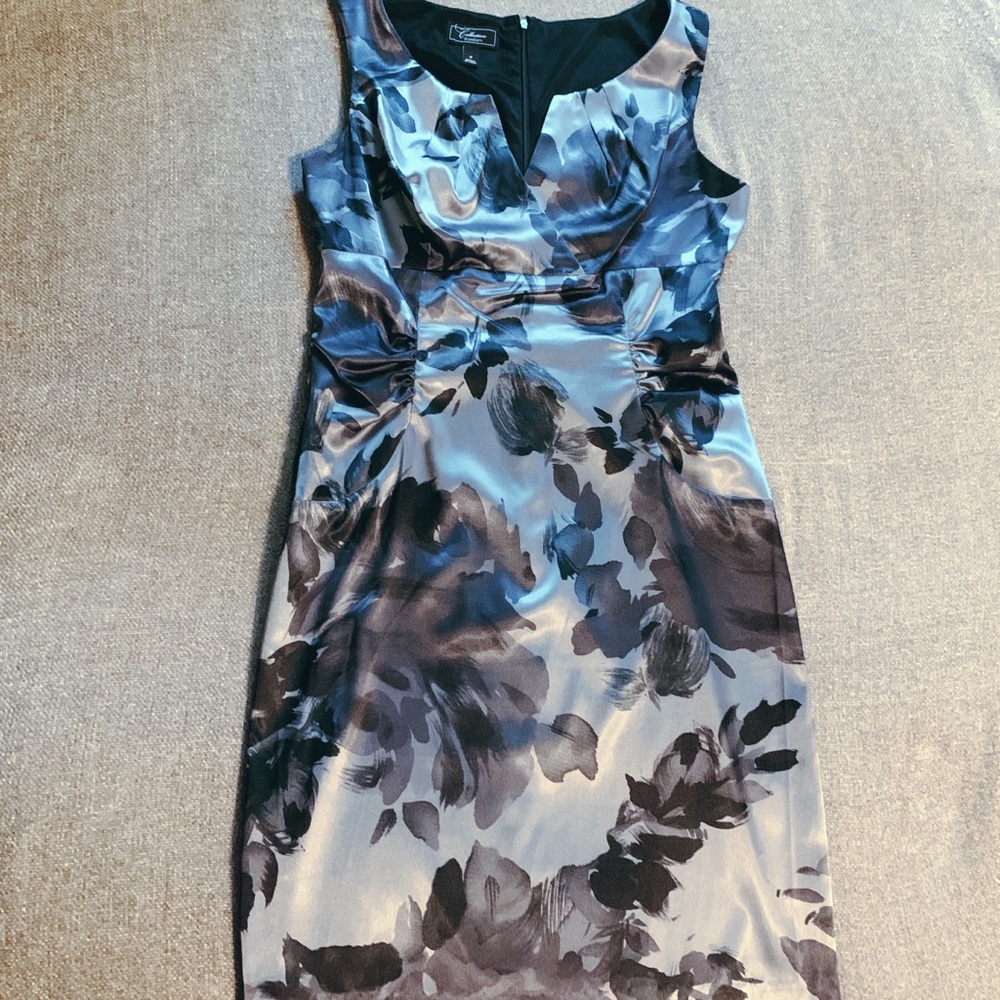 Dressbarn Gray Metallic and Black Floral Dress